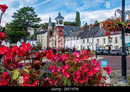 Usk in Bloom, Twyn Square, Usk, Monmouthshire, NP15. UK Stock Photo