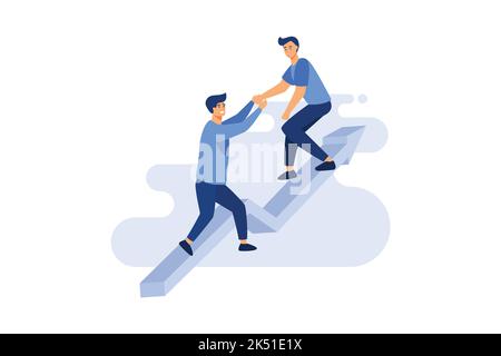 Business teamwork concept. Businessmen working together, helping each other to climb arrow of success. Team of people work hard to reach top position Stock Vector