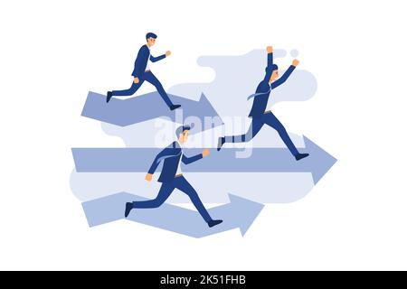Businessman run straight through finish line to success and winning the race. Business competition concept. flat vector illustration Stock Vector