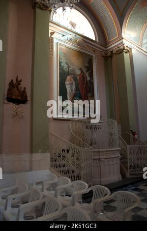 Painting of Baptism of Jesus,  Mother Church (Mater Ecclesia), Rosolini, Province of Siracusa (Syracuse), Sicily, Italy. Stock Photo