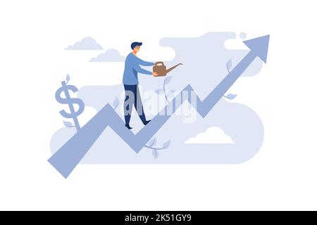 Businessman running up graph business tree, illustration vector cartoon. Money growth concept vector illustration. Stock Vector