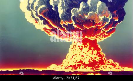 An illustration of atomic bomb explosion or volcanic eruption with dark smoke Stock Photo
