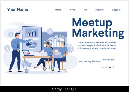 Marketing meetup abstract concept vector illustration. Marketing conference, digital meetup, sharing experience, business internet forum, social netwo Stock Vector