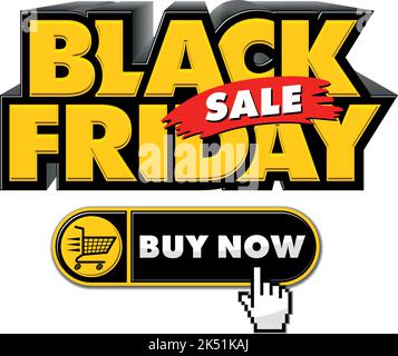 Black Friday buy now simple click button. Concept of client making easy decision or pre-order and online store or e-commerce. Flat cartoon vector on t Stock Vector