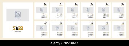 2023 planner ñalendar template. 2023 blac rabbit year. Vector calendar minimalist style Stock Vector