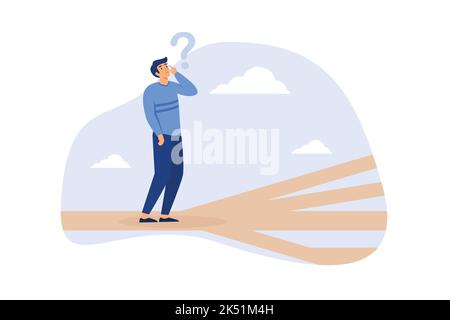 Business direction, choosing options or multiple path, make decision for career path or business growth, paradox of choice concept, confused businessm Stock Vector