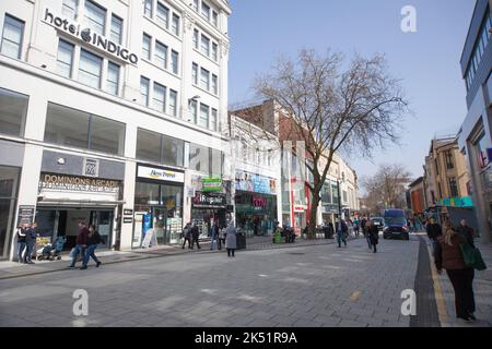 Views of shops on Queen Street in Cardiff, Wales in the UK Stock Photo