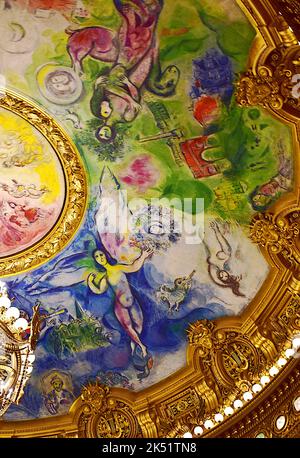 Opera Garnier or Palais Garnier interior. 1964 Marc Chagall ceiling paintings. Paris, France. 15 Aug 2018. Stock Photo