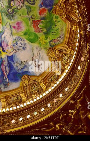 Opera Garnier or Palais Garnier interior. 1964 Marc Chagall ceiling paintings. Paris, France. 15 Aug 2018. Stock Photo