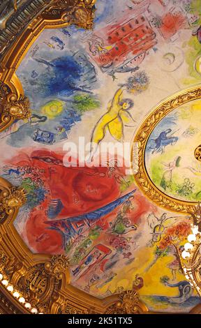 Opera Garnier or Palais Garnier interior. 1964 Marc Chagall ceiling paintings. Paris, France. 15 Aug 2018. Stock Photo