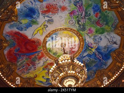 Opera Garnier or Palais Garnier interior. 1964 Marc Chagall ceiling paintings. Paris, France. 15 Aug 2018. Stock Photo