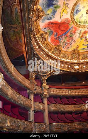 Opera Garnier or Palais Garnier interior. 1964 Marc Chagall ceiling paintings. Paris, France. 15 Aug 2018. Stock Photo