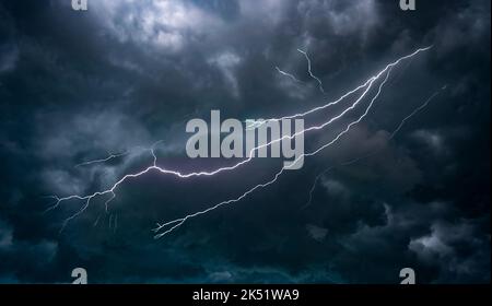 lightning The line of lightning was coming down. Stock Photo
