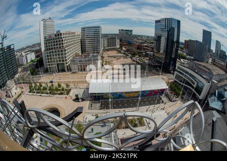 The view from the top of Birmingham Library - the Secret Garden on the 7th Floor of the Library, Birmingham UK - with great views of the city. Showing Stock Photo