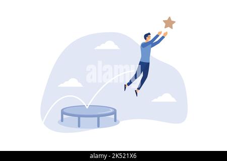 Reach success, improvement or career development, business tools advantage to reach goal or target, growth and achievement concept, businessman bounce Stock Vector