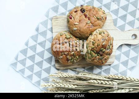top view of sunflower seed baked bread on table  Stock Photo