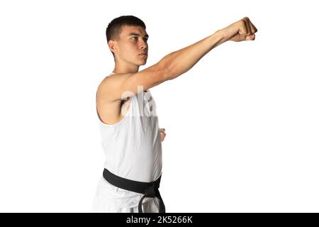 19 Year Old Practacing a Karate Head Punch Stock Photo