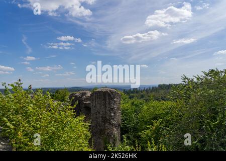 Ancient castle ruin called Greifenstein in the same called german village Stock Photo