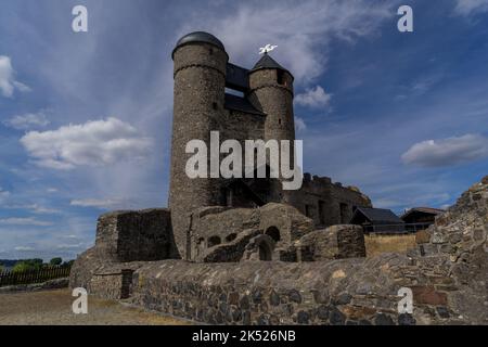 Ancient castle ruin called Greifenstein in the same called german village Stock Photo