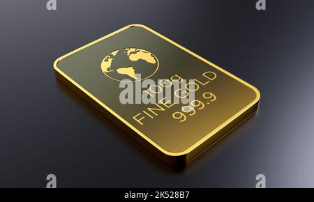 Gold Biscuits isolated on dark luxurious background, 10g bar , premium illustration. 3D Rendering Stock Photo