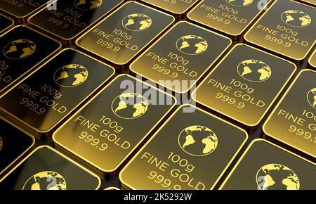 Gold Biscuits isolated on dark luxurious background, 10g bar , premium illustration. 3D Rendering Stock Photo