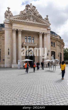 Horse and rider sculpture - an Equestrian Statue outside the Bourse de Commerce in Paris, France, Europe Stock Photo