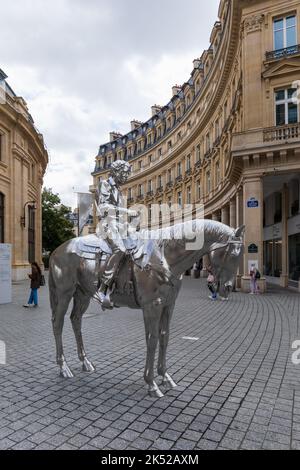 Horse and rider sculpture - an Equestrian Statue outside the Bourse de Commerce in Paris, France, Europe Stock Photo