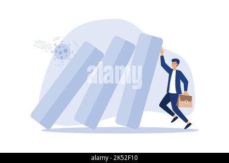 COVID-19 Coronavirus outbreak financial crisis help policy, company and business to survive concept, businessman leader help pushing bar graph falling Stock Vector