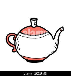 Hand drawn teapot doodle.Tea time in sketch style Stock Vector