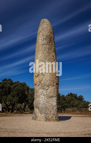 The Menhir of Meada is single standing stone near Castelo de Vide in Portugal. Stock Photo
