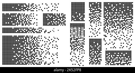 Dissolved filled square dotted vector icon with disintegration effect. Vector rectangle elements are grouped. Isolated on white background. Stock Vector