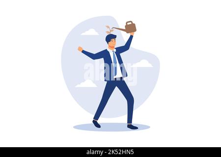 Self improvement, growth mindset, positive attitude to learn new knowledge improve creativity for business problem concept, smart businessman using wa Stock Vector