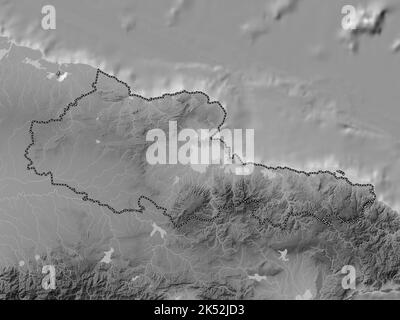 Holguin, province of Cuba. Grayscale elevation map with lakes and rivers Stock Photo