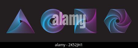 Vector futuristic mesh collection. Wavy geometric shapes of cyberspace Stock Vector