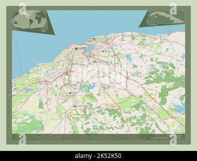 La Habana, province of Cuba. Open Street Map. Locations and names of major cities of the region. Corner auxiliary location maps Stock Photo