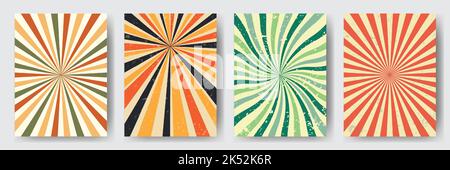 Set of retro banners 60s, 70s, 80s. Sunburst vintage stripes. Cover. A painting for the wall Stock Vector