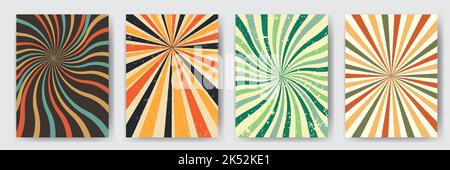 Set of retro banners 60s, 70s, 80s. Sunburst vintage stripes. Cover. A painting for the wall Stock Vector