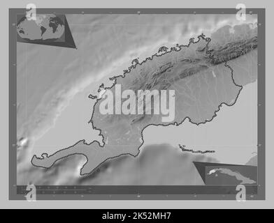 Pinar del Rio, province of Cuba. Grayscale elevation map with lakes and ...