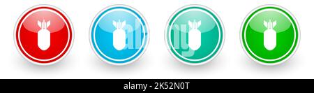 Bomb, war, military, weapon vector icons, colorful glossy buttons on white Stock Vector