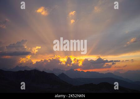 Switzerland, Valais, Entremont valley, Vélan range, sunset on Mont Blanc range Stock Photo