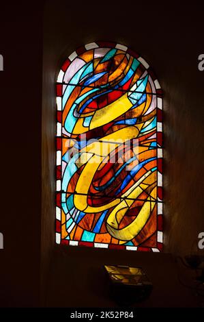 France, Savoie (73), Chartreuse massif, regional natural park, the village of Corbel, interior of the church and its stained glass windows of Arcabas Stock Photo