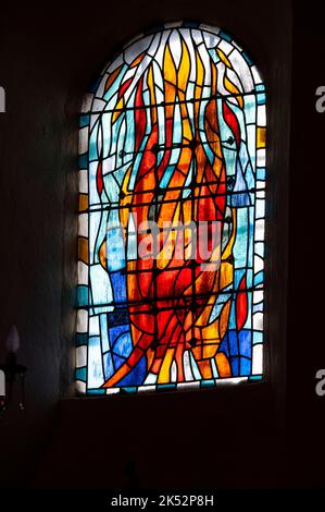 France, Savoie (73), Chartreuse massif, regional natural park, the village of Corbel, interior of the church and its stained glass windows of Arcabas Stock Photo