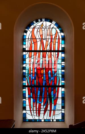 France, Savoie (73), Chartreuse massif, regional natural park, the village of Corbel, interior of the church and its stained glass windows of Arcabas Stock Photo