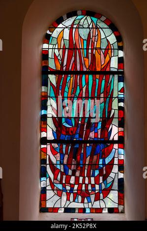 France, Savoie (73), Chartreuse massif, regional natural park, the village of Corbel, interior of the church and its stained glass windows of Arcabas Stock Photo