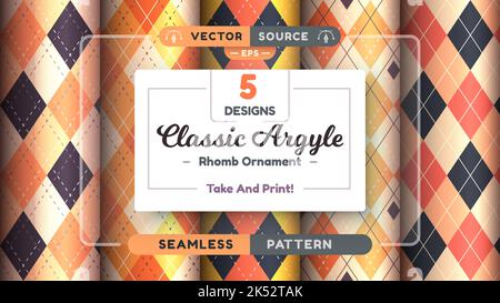 Halloween Argyle seamless patterns, square background, textile texture, rhomb scottish fabric. Stock Vector