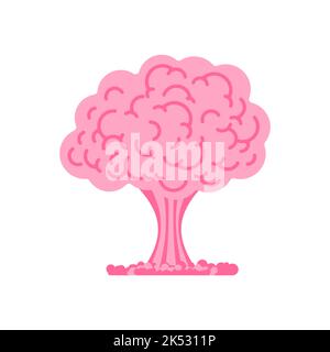 Brain explosion. Nuclear explosion of brains. Large pink atomic mushroom Stock Vector