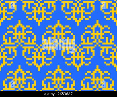 Pixel art Kazakh ornament. 8 bit Traditiona Kazakhstan Background pixelated Stock Vector