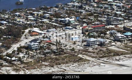 An aerial view of Fort Myers Beach during a Coast Guard flight after Hurricane Ian, on Sunday, Oct. 2, 2022, in Florida. (Photo by Grethel Aguila/Miami Herald/TNS/Sipa USA) Stock Photo