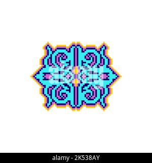Pixel art Element of Kazakh ornament. 8 bit Traditional sign in Kazakhstan pixelated Stock Vector
