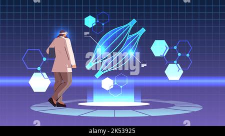 doctor in digital glasses looking at virtual detailed explanation anatomical muscle internal organ vr vision metaverse Stock Vector